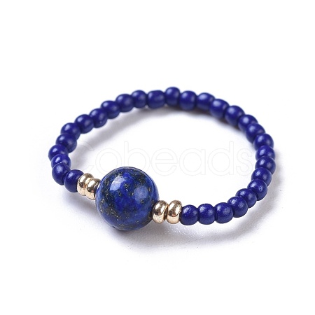 Dyed Natural Lapis Lazuli Stretch Rings RJEW-JR00255-05-1