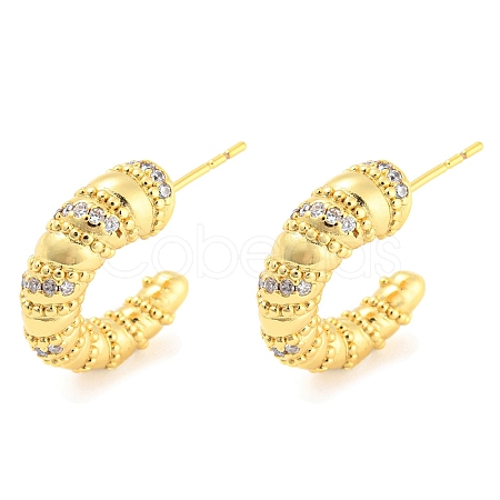 Rack Plating Brass Cubic Zirconia Horn Stud Earrings EJEW-K245-31G-1