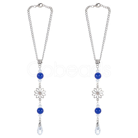 2Pcs Alloy Flower Pendant Decorations HJEW-ME0001-07B-1