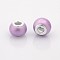 Spray Painted Glass European Beads, Large Hole Rondelle Beads, with Silver Tone Brass Cores, Plum, 14x11mm, Hole: 5mm