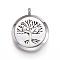 316 Surgical Stainless Steel Diffuser Locket Pendants, with Perfume Pad and Magnetic Clasps, Tree of Life, Stainless Steel Color, Black, 36.5~37x30x6~6.5mm, Hole: 5mm, inner diameter: 23mm