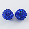 Pave Disco Ball Beads, Polymer Clay Rhinestone Beads, Round, Sapphire, 10mm, Hole: 1.5mm