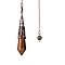 Natural Tiger Eye Dowsing Pendulum Big Pendants, with Red Copper Plated Metal Cone, Hexagonal Cone Charm, 260mm