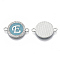 Alloy Enamel Links Connectors, with Crystal Rhinestones, Flat Round with Letter, Silver Color Plated, Letter.E, 22x16x2mm, Hole: 1.8mm