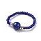 Dyed Natural Lapis Lazuli Stretch Rings, with Glass Seed Beads, Size 8, 18mm