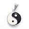 Feng Shui 304 Stainless Steel Enamel Pendants, Yin Yang/Flat Round, Black & White, 24x21x3mm, Hole: 5x9mm