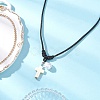 Adjustable Dyed Synthetic Turquoise with Round Plastic Imitation Pearl Cross Pendant Black Waxed Polyester Cord Necklaces for Women NJEW-JN05384-02-1