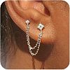 Brass Clear Cubic Zirconia Flower Tassel Stud Earrings FS-WG6AA9D-02-1