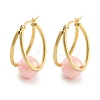 Ion Plating(IP) 304 Stainless Steel & Plastic Imitation Pearl Oval with Ball Hoop Earrings for Women EJEW-C096-13G-06-1