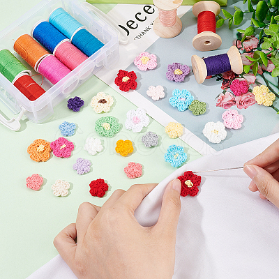 104Pcs 26 Style Peach Blossom & Two Tone Plum Blossom Handmade Crochet Cotton Appliques AJEW-FG0002-46-1