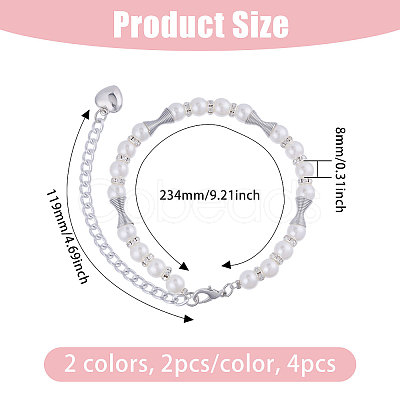 4Pcs 2 Colors Iron & Crystal Rhinestone & Resin Pearl Shoelace Bands FIND-GL0002-23-1