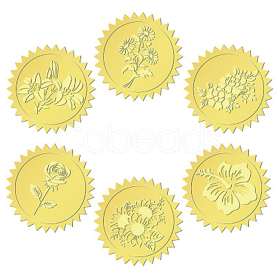 6 Patterns Aluminium-foil Paper Adhesive Embossed Stickers DIY-WH0451-003-1