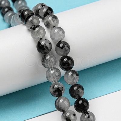 Grade A Natural Tourmalinated Quartz/Black Rutilated Quartz Beads Strands G-R494-A06-02-1