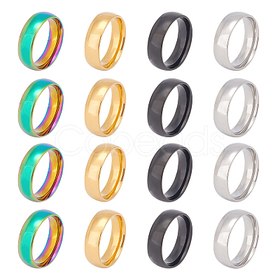 16Pcs 4 Colors 201 Stainless Steel Plain Band Finger Ring for Women RJEW-UN0002-41-1