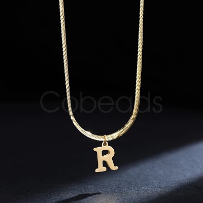 316 Surgical Stainless Steel Initial Pendant Flat Snake Chain Necklaces for Women WGC1053-18-1