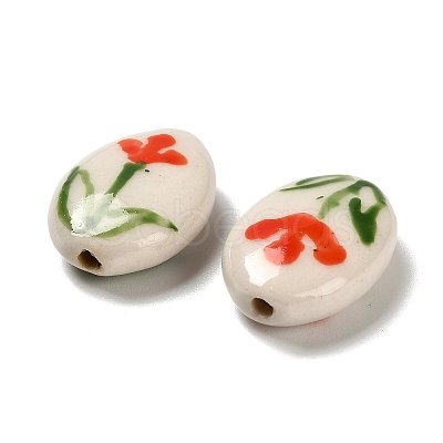 Flower Theme Printed Handmade Porcelain Beads LAMP-D303-06E-01-1