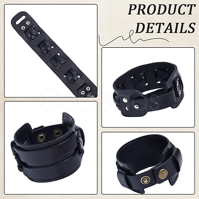 2Pcs 2 Styles Cowhide Cord Wide Cord Bracelets BJEW-CL0001-38A-1