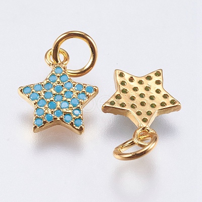 Brass Micro Pave Cubic Zirconia Charms X-RB-I077-21G-RS-1