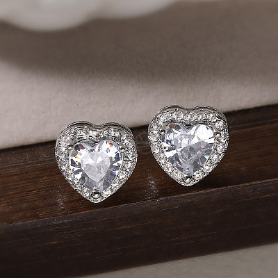 Brass Micro Pave Clear Cubic Zirconia Stud Earrings EJEW-Z128-01P-02-1