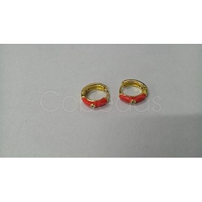 Enamel Hoop Earrings with Clear Cubic Zirconia EJEW-WH0004-39H-1