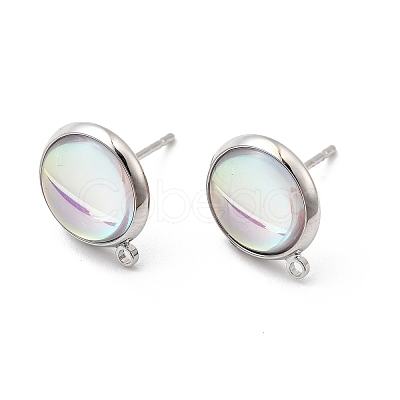 Brass Glass Stud Earrings KK-F916-04P-1