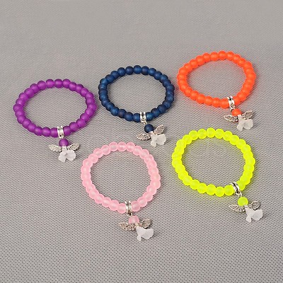 Stretchy Frosted Glass Beads Kids Charm Bracelets for Children's Day BJEW-JB01769-1