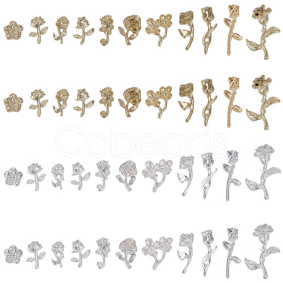 88Pcs 22 Styles Flower Alloy Cabochons FIND-SP0004-78B-1
