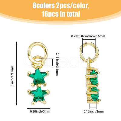 16PCS 8Colors Brass Cubic Zirconia Charms KK-DC0003-77-1