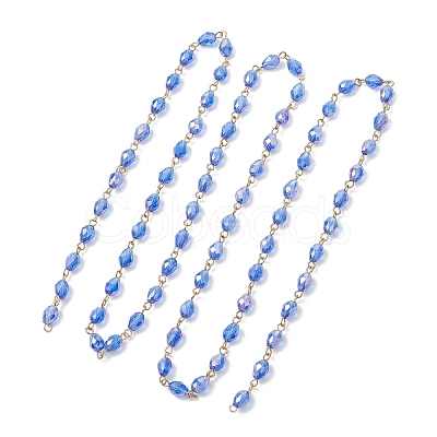 Oval Glass Beaded Link Chains AJEW-JB01471-01-1