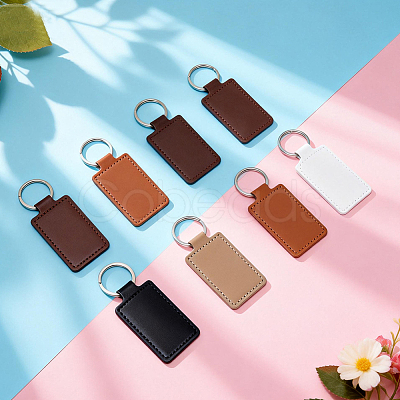 12Pcs 6 Colors Rectangle Imitation Leather Pendant Keychains KEYC-CL0001-55-1