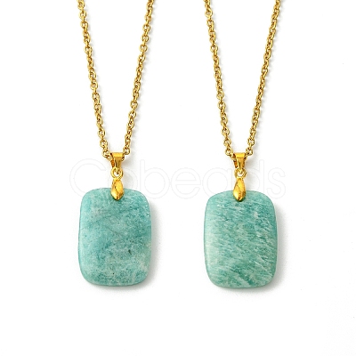 Natural Amazonite Rectangle Pendant 304 Stainless Steel Cable Chain Necklaces NJEW-JN06210-03-1
