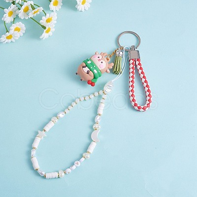 Moon & Star & Disc Beaded Chain Mobile Strap HJEW-SW00020-02-1