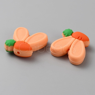 Rabbit Ears with Carrot Food Grade Eco-Friendly Silicone Focal Beads SIL-SZC0003-05J-1