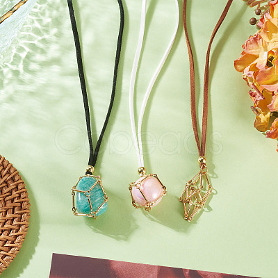 3Pcs Faux Suede Macrame Pouch Pendant Necklaces NJEW-TAC0052-02-1