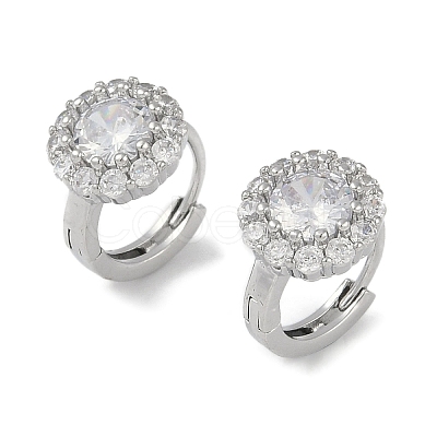 Brass Micro Pave Clear Cubic Zirconia Hoop Earring EJEW-L292-006P-1