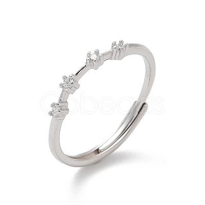 Constellations Rhodium Plated 925 Sterling Silver Micro Pave Clear Cubic Zirconia Adjustable Rings for Women RJEW-P130-01P-C-1
