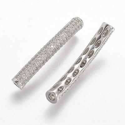 Brass Micro Pave Cubic Zirconia Tube Beads ZIRC-N025-60P-1