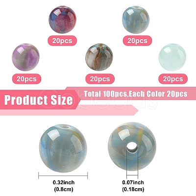 100Pcs 5 Colors Resin Beads RESI-YW0005-50-1