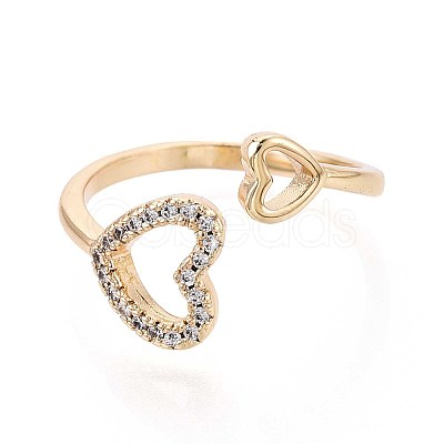 Brass Micro Pave Cubic Zirconia Cuff Rings for Women KK-T071-73G-1