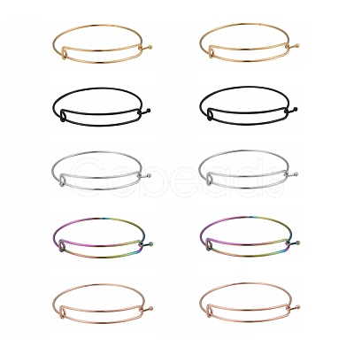 10Pcs 5 Color Adjustable Ion Plating(IP) 304 Stainless Steel Expandable Bangle Making BJEW-LS0001-01-1