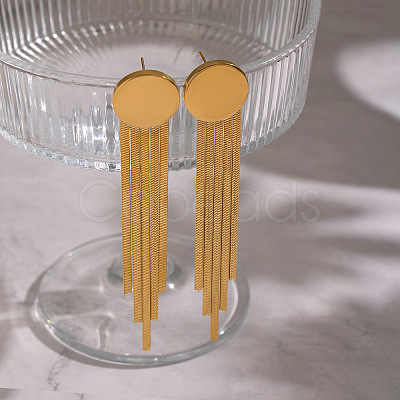 Flat Round 304 Stainless Steel Tassel Stud Earrings JH8202-1-1