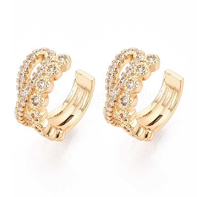Brass Micro Pave Clear Cubic Zirconia Cuff Earrings EJEW-T047-80G-1