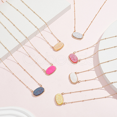 7Pcs 7 Colors Alloy & Resin Pendant Necklaces for Women NJEW-GA0001-17-1