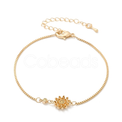 Brass Micro Pave Cubic Zirconia Birthday Flower Link Bracelets BJEW-U031-01G-11-1