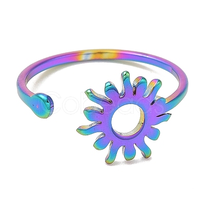 Ion Plating(IP) 304 Stainless Steel Sun Open Cuff Ring for Women RJEW-M149-05RC-1