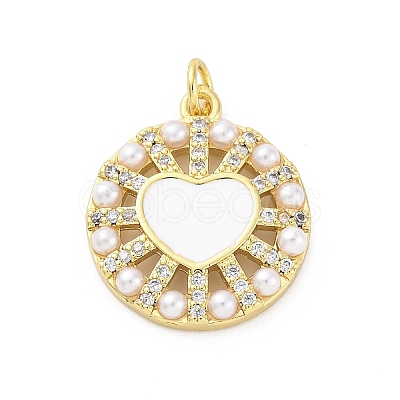 Brass Micro Pave Cubic Zirconia and Enamel and ABS Imitation Pearl Pendants KK-D325-24G-03-1