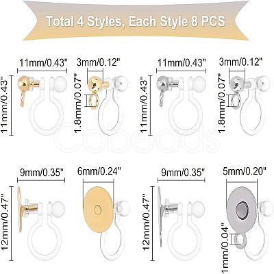 32Pcs 4 Style 304 Stainless Steel & Plastic Clip-on Earring Findings STAS-UN0037-98-1