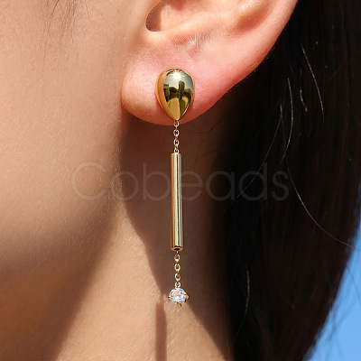 316L Surgical Stainless Steel & Clear Cubic Zirconia Stud Dangle Earrings WG6479C-01-1