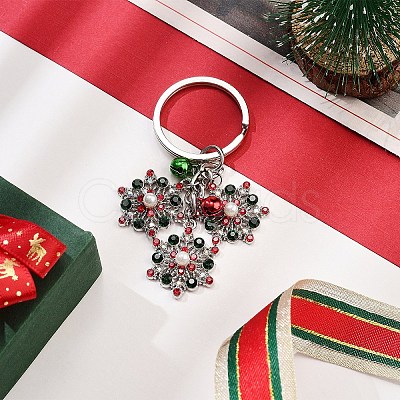 Christmas Snowflake Alloy Rhinestone Keychain KEYC-YW00108-02-1