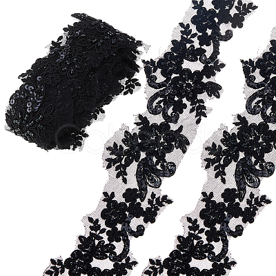 2Yards Polyester Flower Embroidery Lace Trim with Glass Beads OCOR-DC0001-27B-1